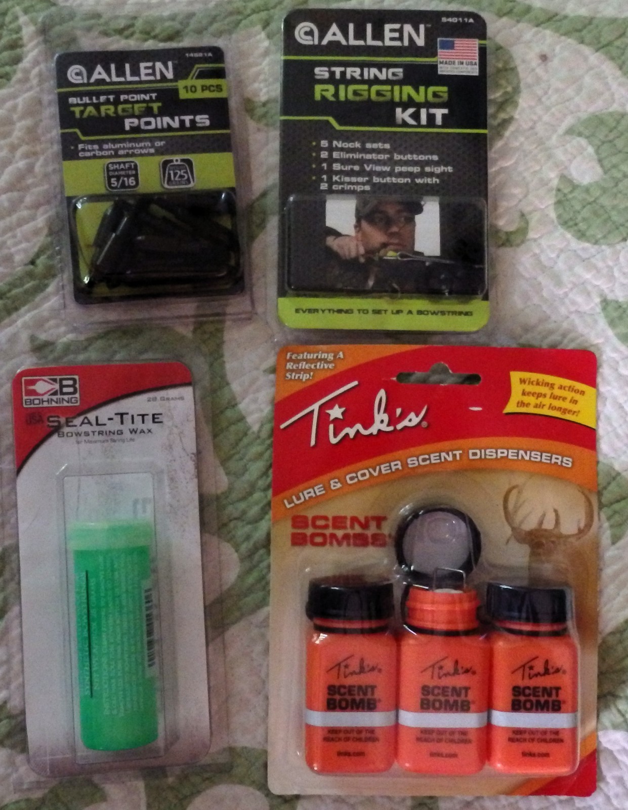Bow Hunting Lot:  Allen Target Points/String Rigging Kit/Seal-Tite/Scent Bombs