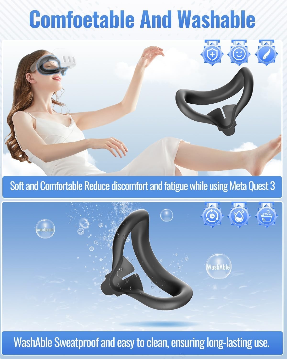 Silicone Face Pad for Meta Quest 3: Sweat-Proof, Easy Install & Maximum Comfort