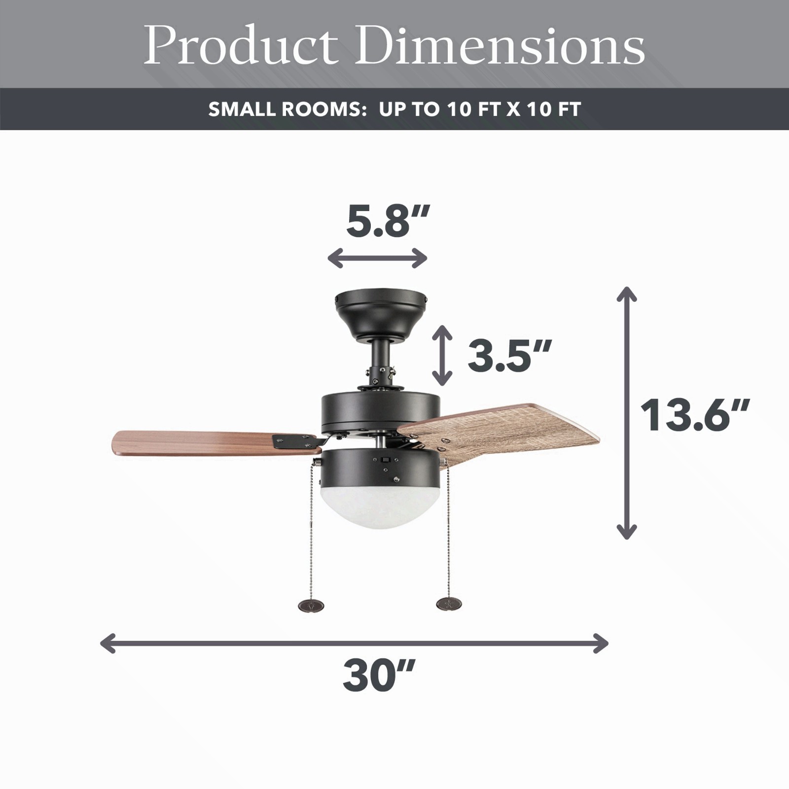 30" Finney Modern Bronze Indoor Ceiling Fan w/ Light, Pull Chains