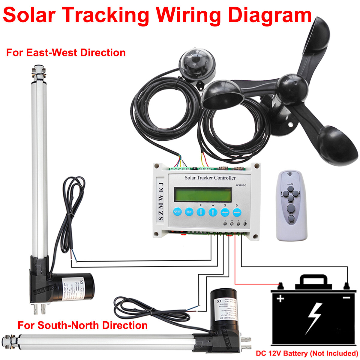 6000N Dual Axis Solar Tracker Kit &12V Linear Actuator & Wind Sensor &Controller