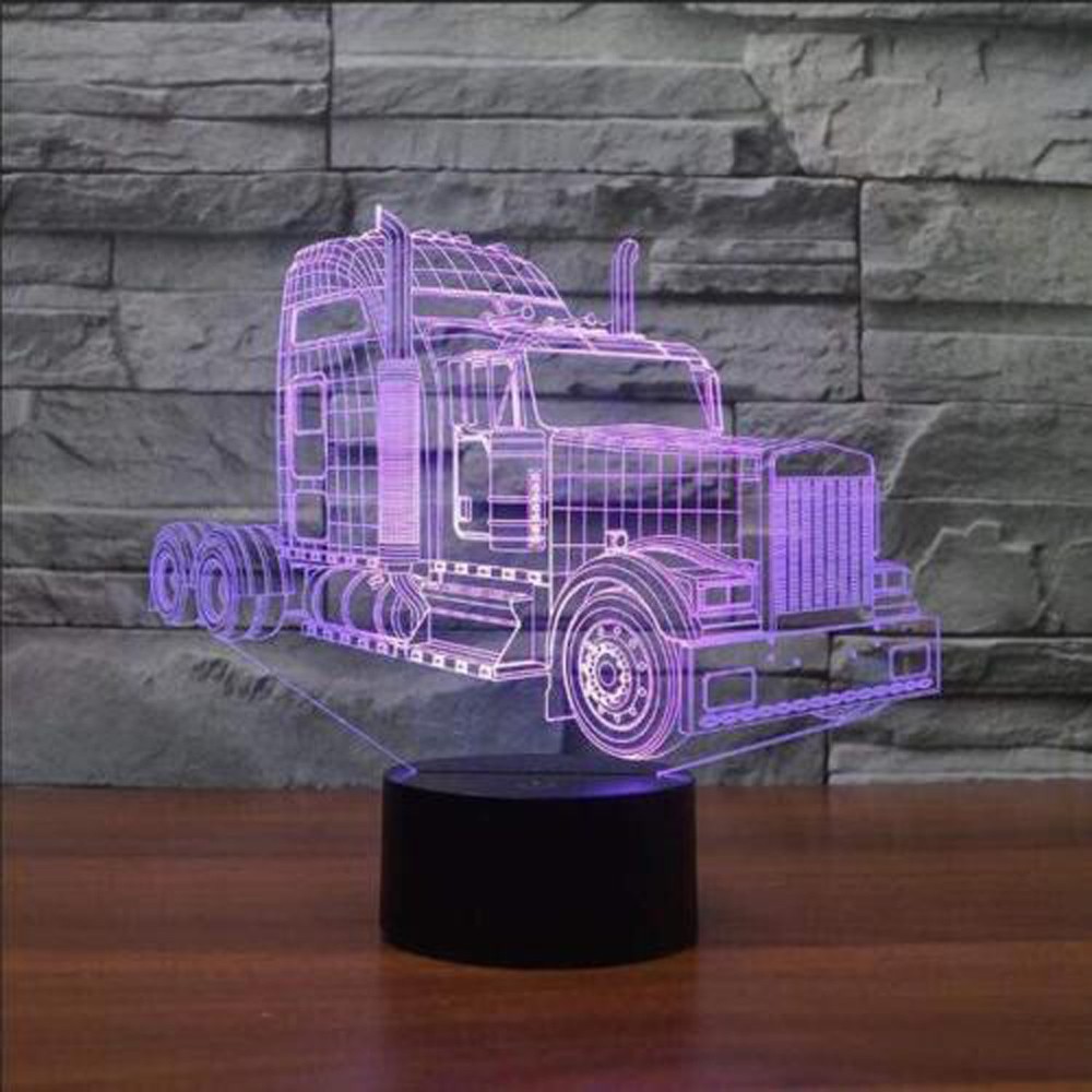 3D Illusion Table Lamp Truck LED Night Light For Bedroom Deco 7-Color Changing E