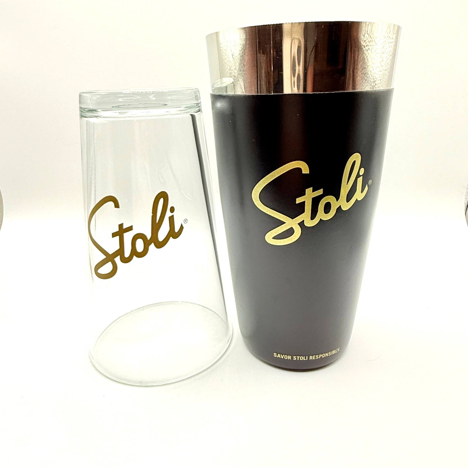 Stoli Vodka Black 2-Piece Boston Shaker 16 oz. Mixing  Glass & 28 Oz. Shaker NEW