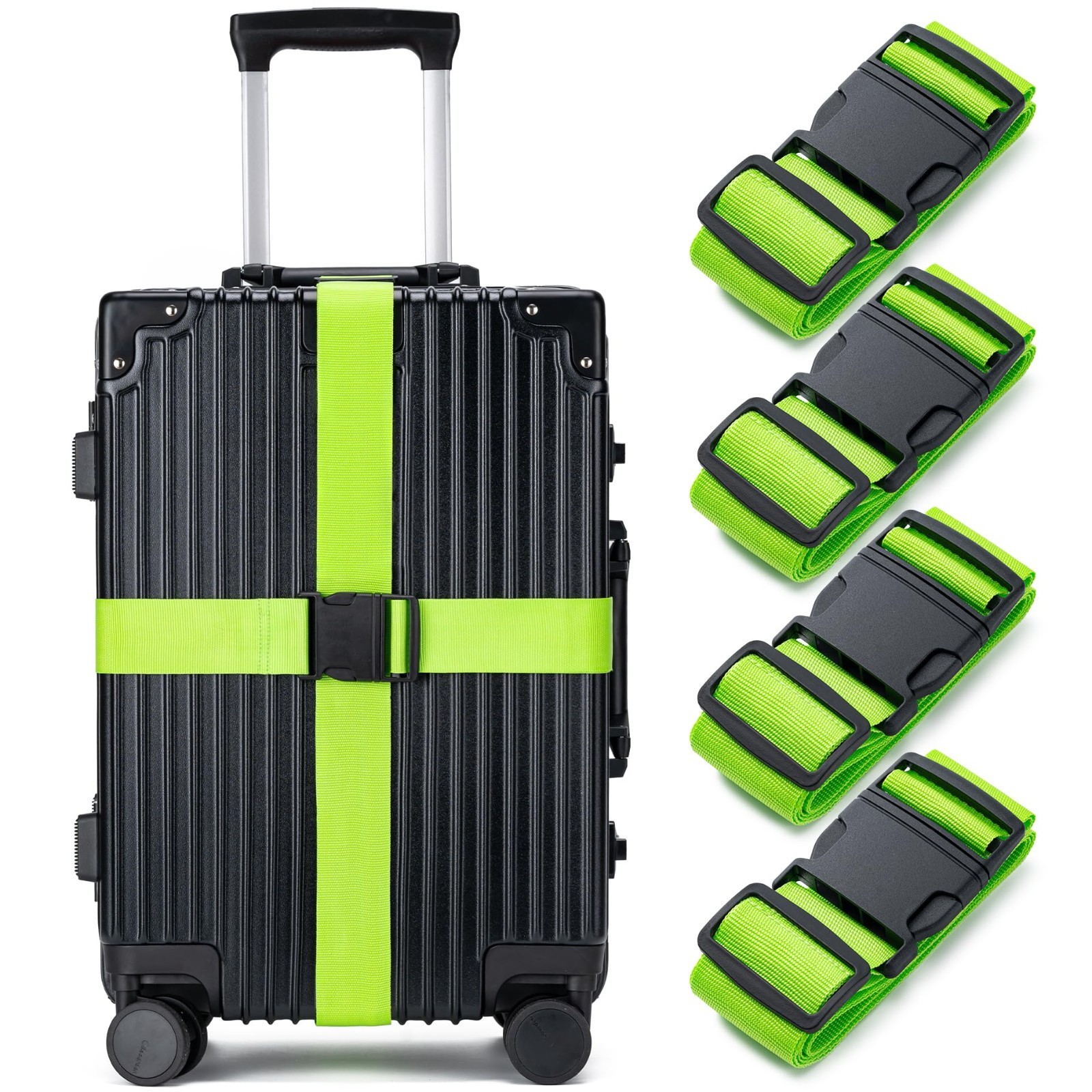 4 Pack Travel Luggage Suitcase Strap Adjustable Durable Belt with Name Card Tag