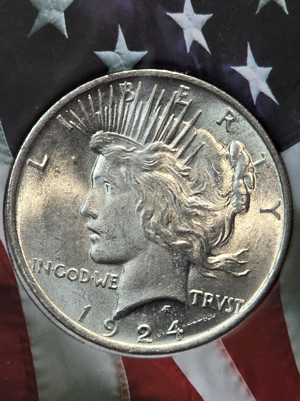 1924 P Peace Silver Dollar - Uncirculated in Flag Holder
