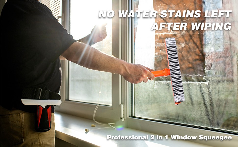 Professional Window Squeegee with 10-55" Extension Poles,2 in 1 Window Cleaner
