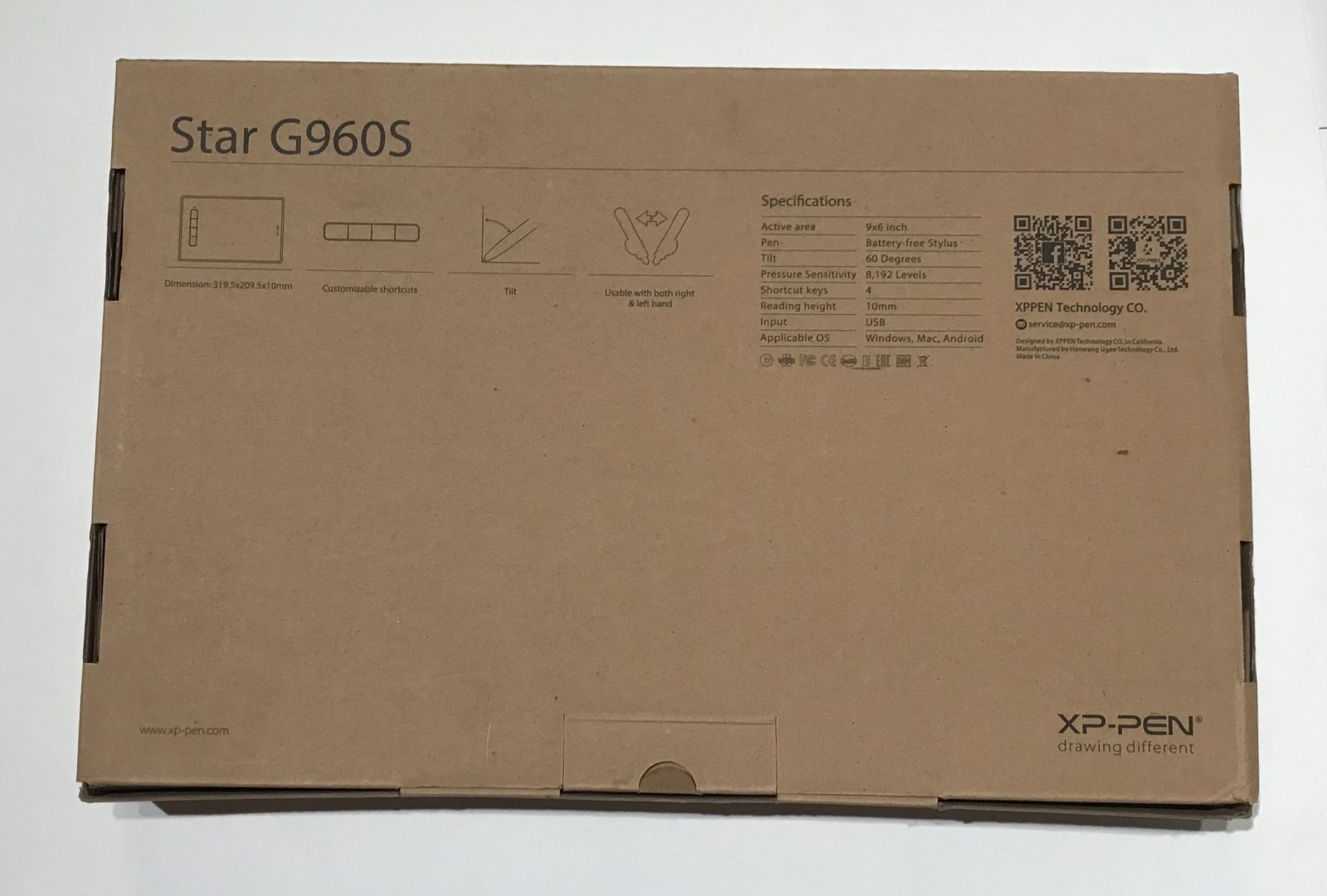 XP Pen, Star G960S Graphics Tablet 9"x6" (Open Box/Pen Clipper Missing) Working
