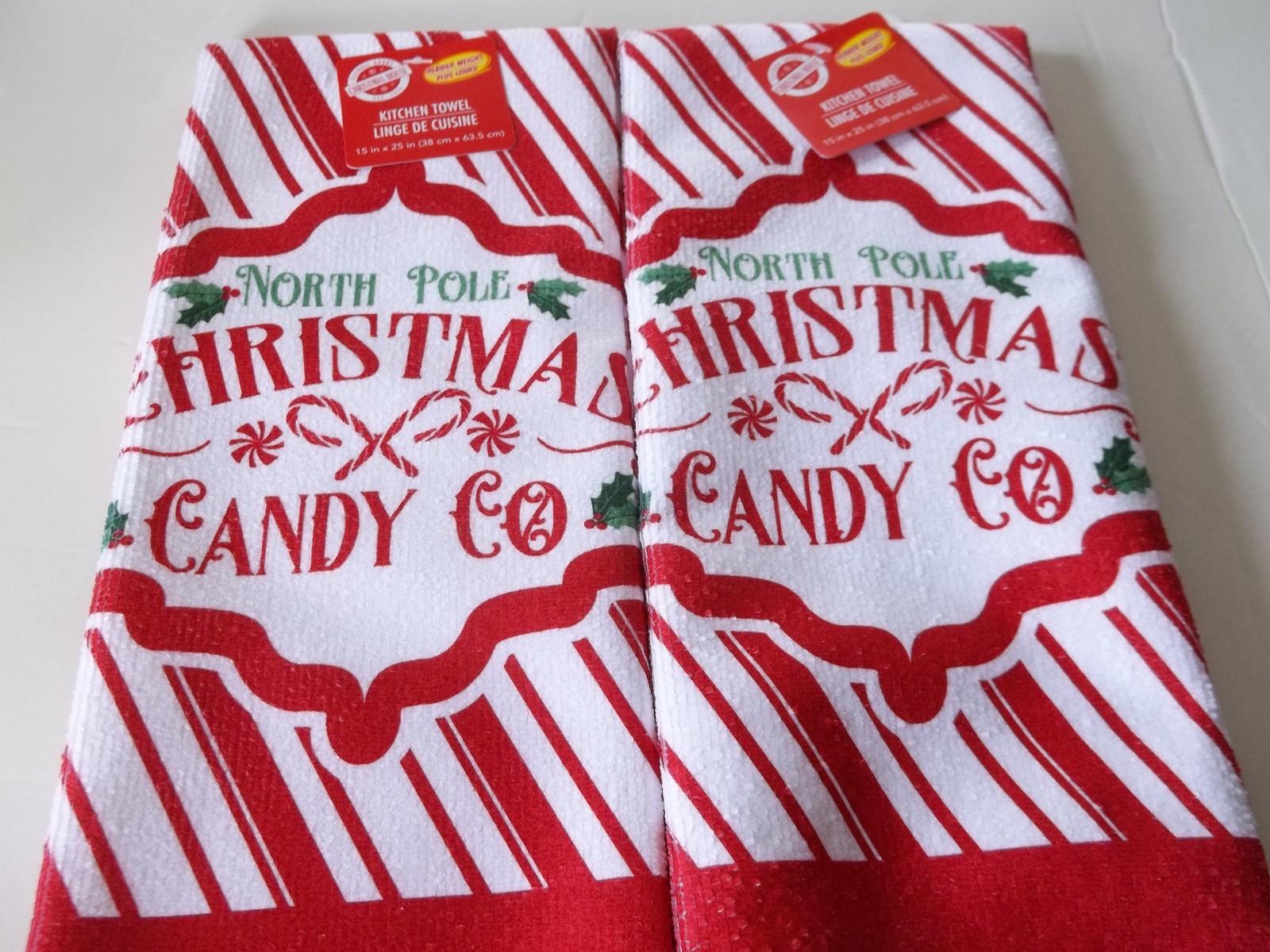 2 Same Microfiber Towels (15"x25") CANDY CANES North Pole Christmas Candy Co