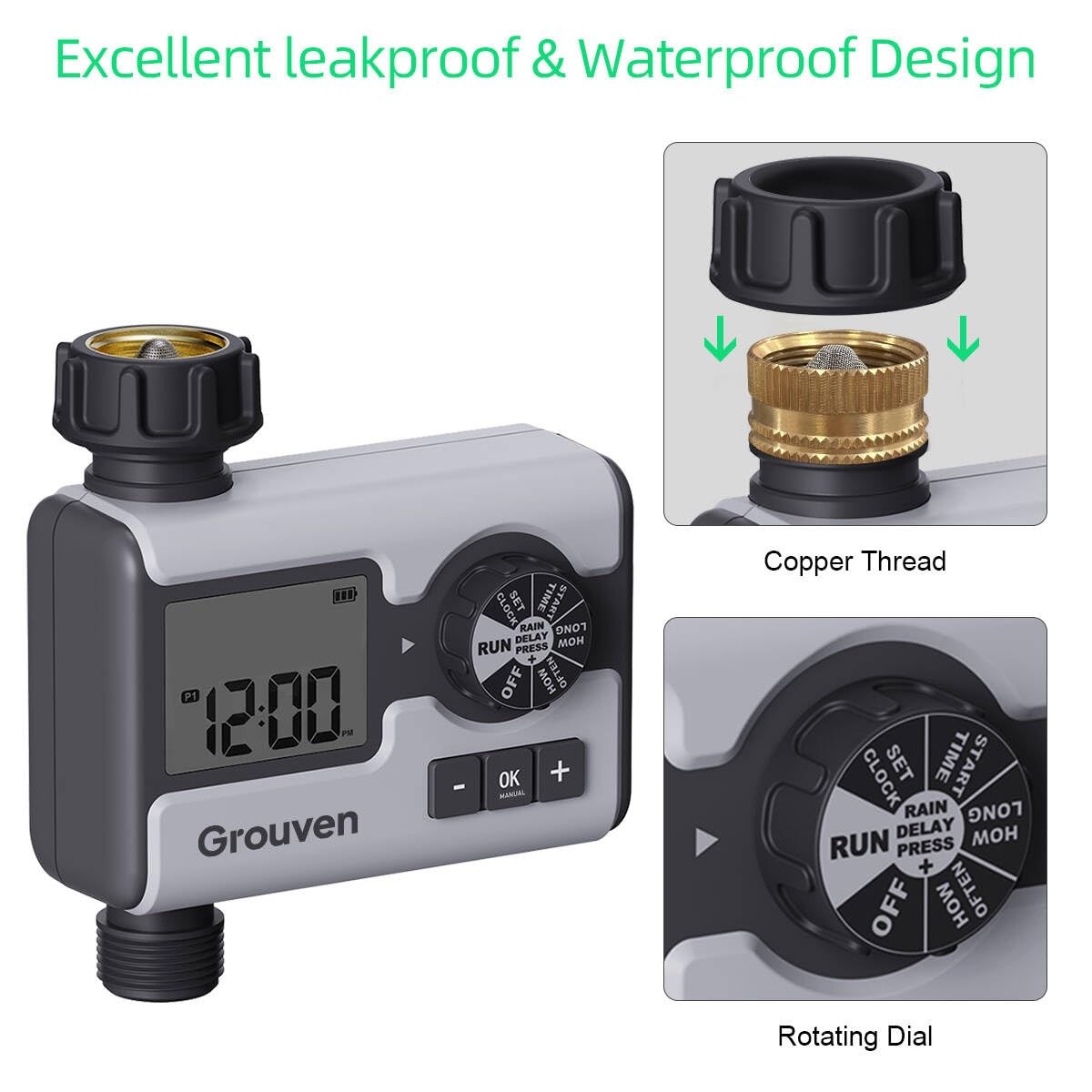 Garden Sprinkler Timer Dial Hose Faucet Programmable Water Timer with Rain De...