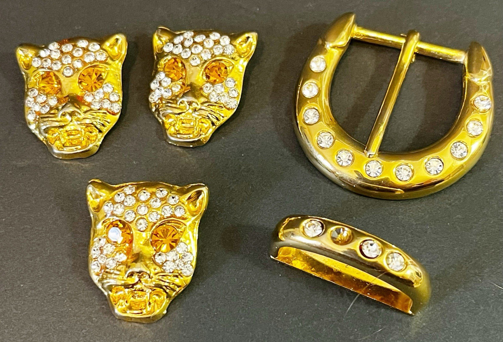 Leopard Panther Rhinestone Gold Pushback Concho Hardware Button Crafts Bling 5x