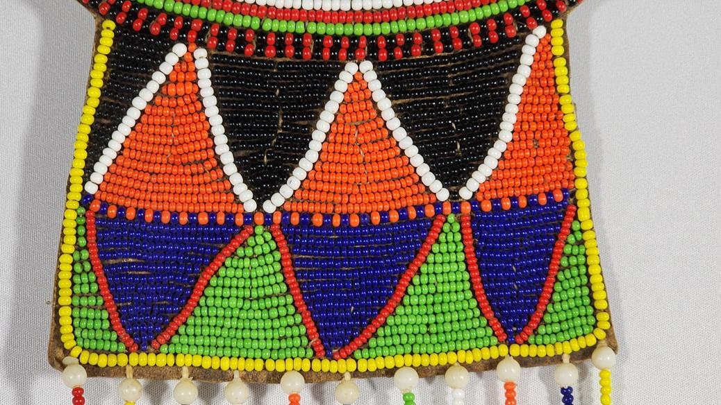 Maasai Tribal Beaded Leather Bib Collar Necklace - 8 1/4 x 5 1/4 in, Vintage
