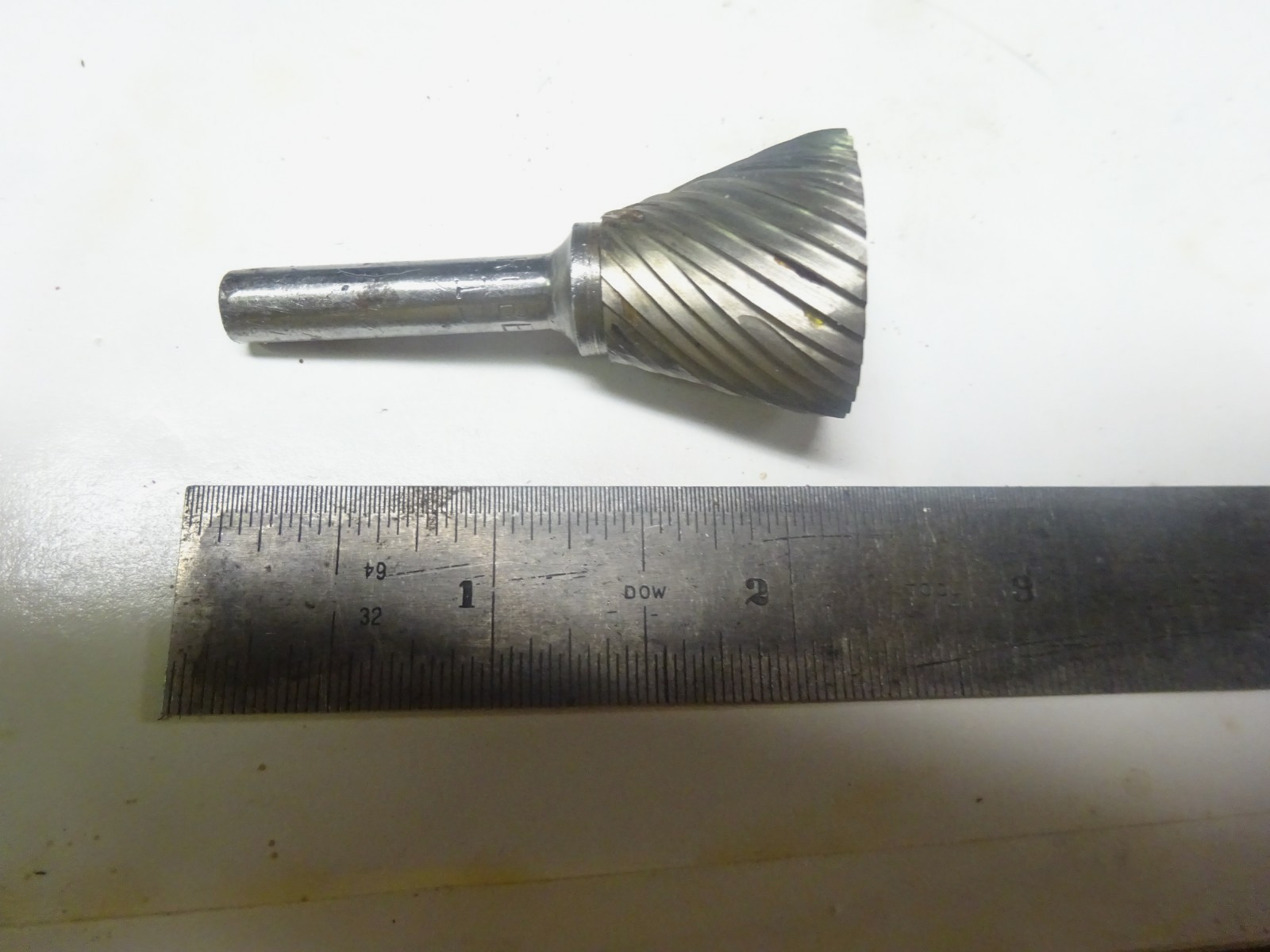 REGROUND TAPER ROTARY FILE DEBURRING TOOL .900" IN DIAMETER.
