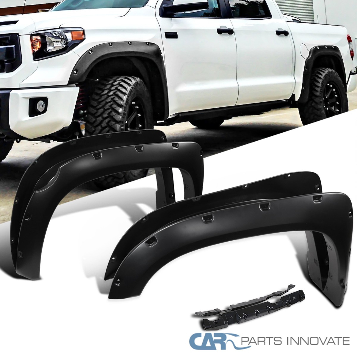 Fits 14-21 Toyota Tundra Pickup Matte Black Pocket Rivet Bolt-On Fender Flares
