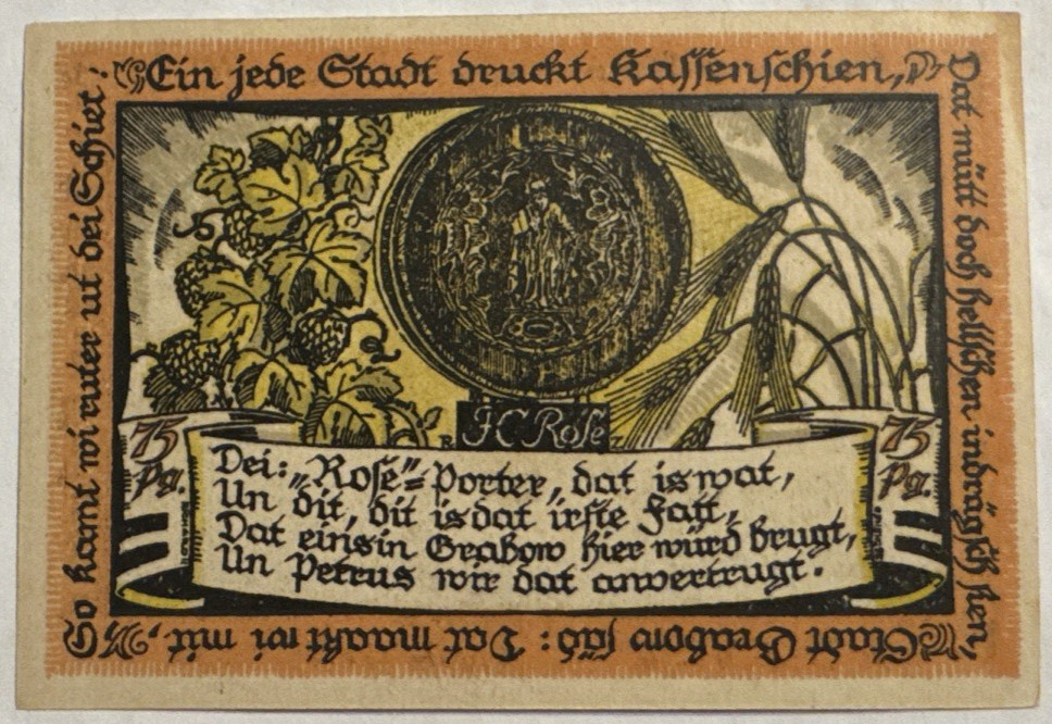 1922 Germany Grabow Notgeld 75 Pfennig
