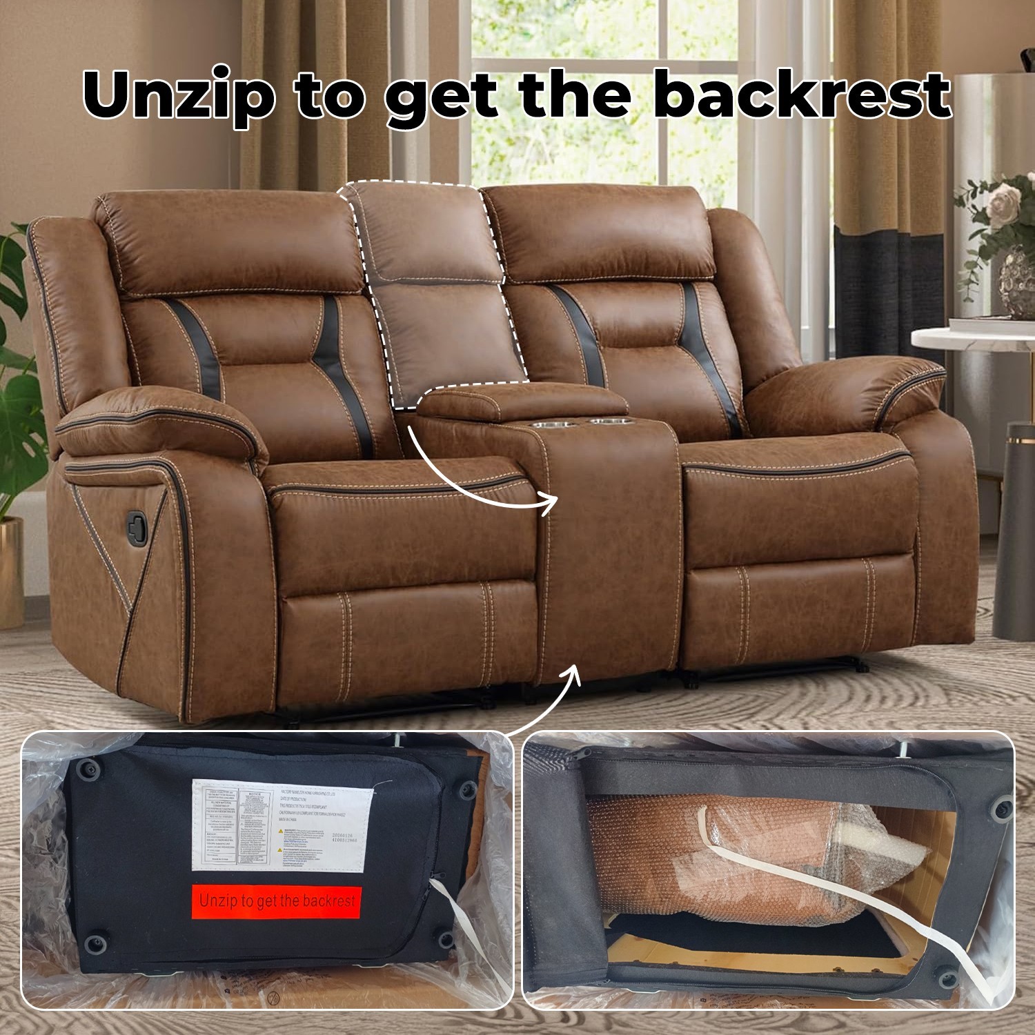 EBELLO Faux Leather Manual Loveseat Recliner, 2 Seat Reclining Sofa Chairs
