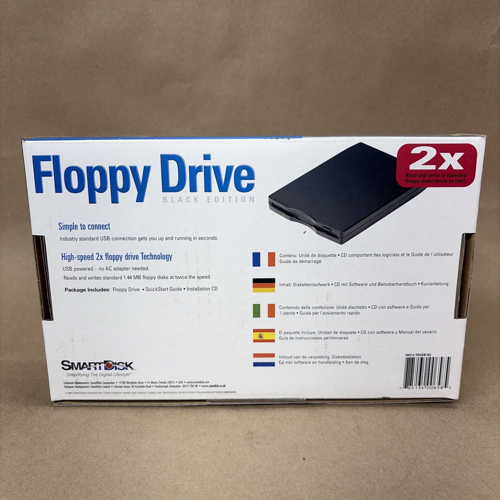 SmartDisk FDUSB-B2 USB External High Speed 2x Floppy Disk Drive 3.5" Black New