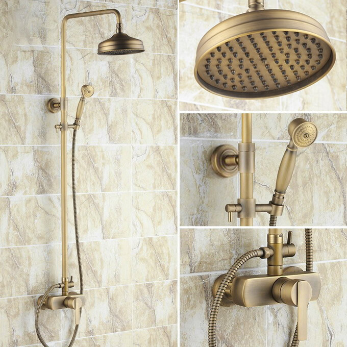 Vintage Antique Brass Bathroom Hand Rain Shower Faucet Set Mixer Tap 2rs173