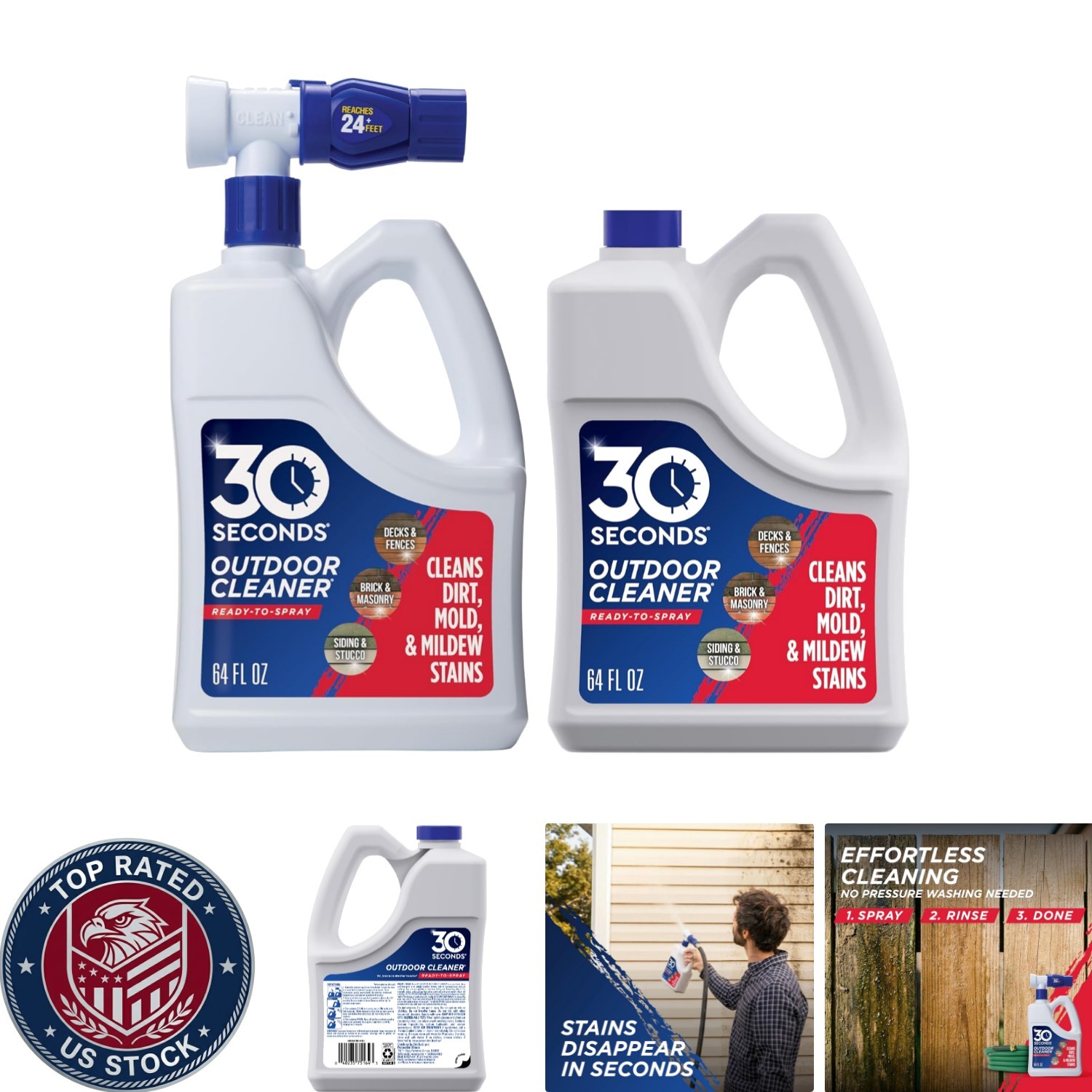 64 Fl Oz Outdoor Cleaner - 2 Pack with Hose Attachment for Instant Stain Removal