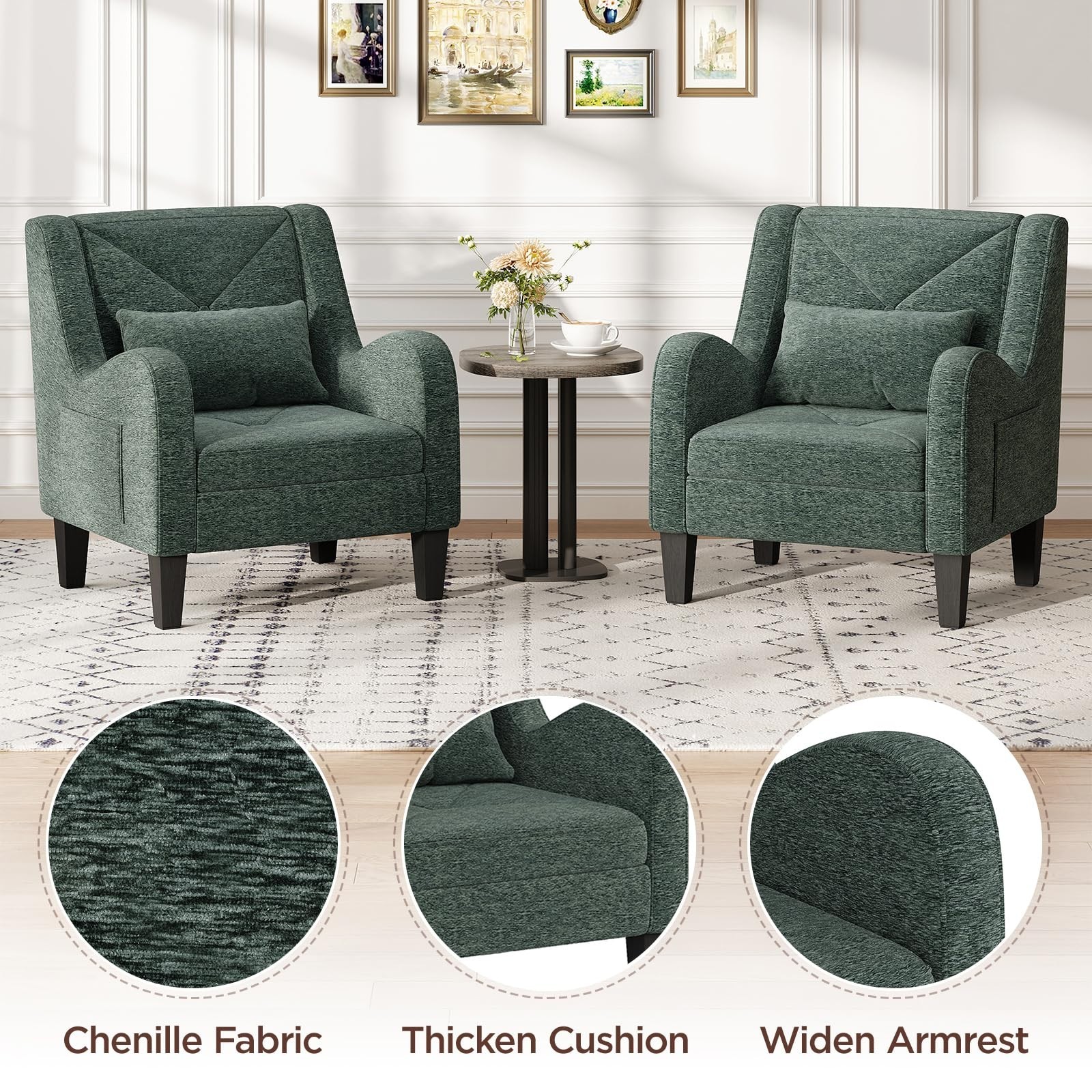 Chenille Accent Chair for Living Room Bedroom Chair Comfy Reading Chair
