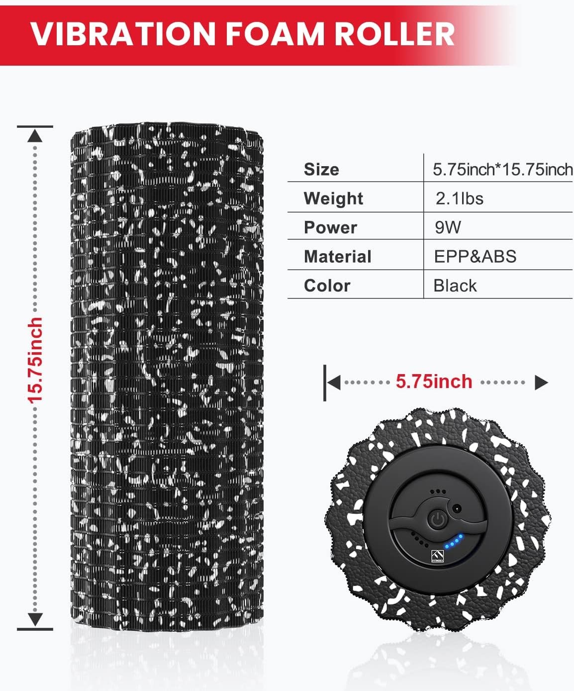 FITINDEX Vibrating Foam Roller, suitable for deep muscle tissue, black.