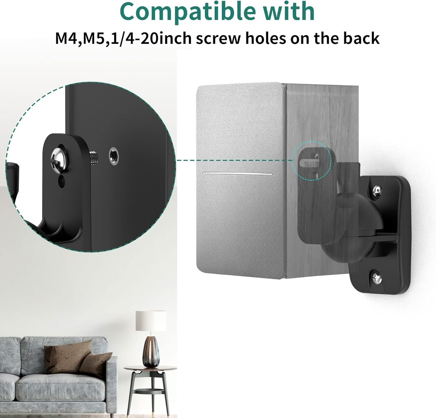 Sturdy Wall Mount Brackets for Bookshelf Speakers - 2-Pack, Adjustable, Black