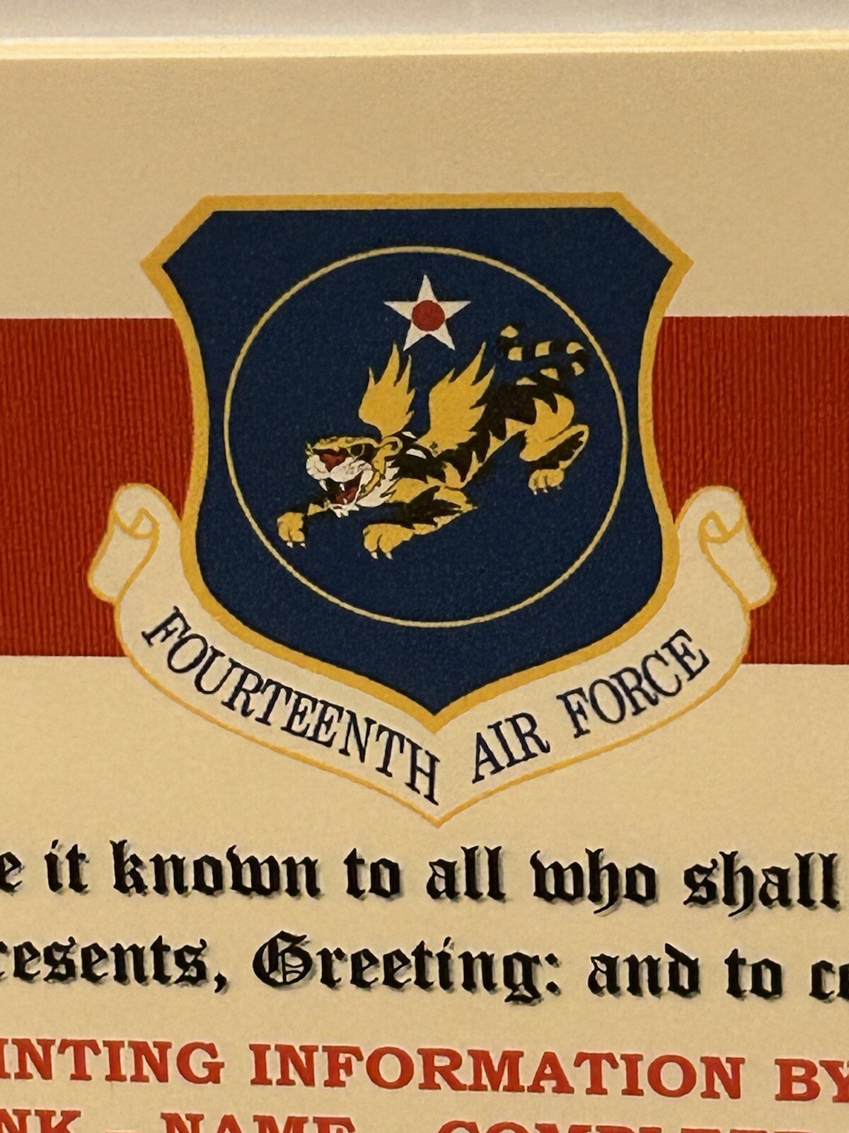 U.S. AIR FORCE / 14TH AIR FORCE - MERITORIOUS UNIT COMMENDATION CERTIFICATE
