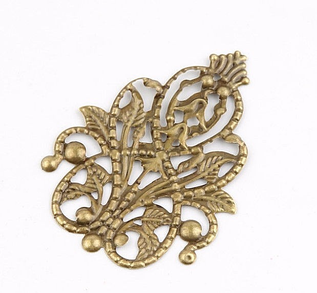Pk 10 Bronzed SCROLLED FLORAL FILIGREES 1-7/8" x 1-3/8" (48mm) (39806) Connector