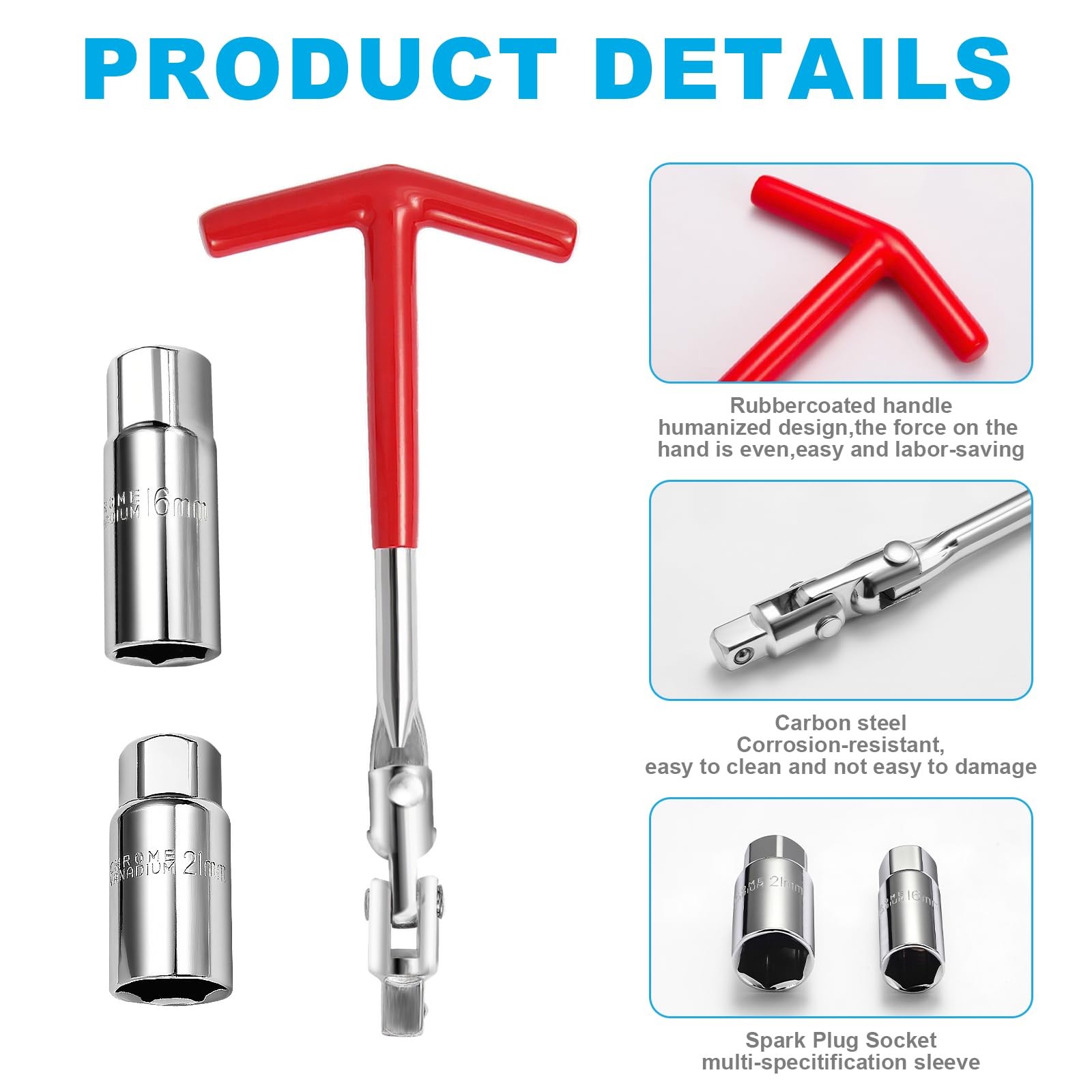 Spark Plug Socket Wrench, THandle 3PCS Universal 5/8 & 13/16 Inch
