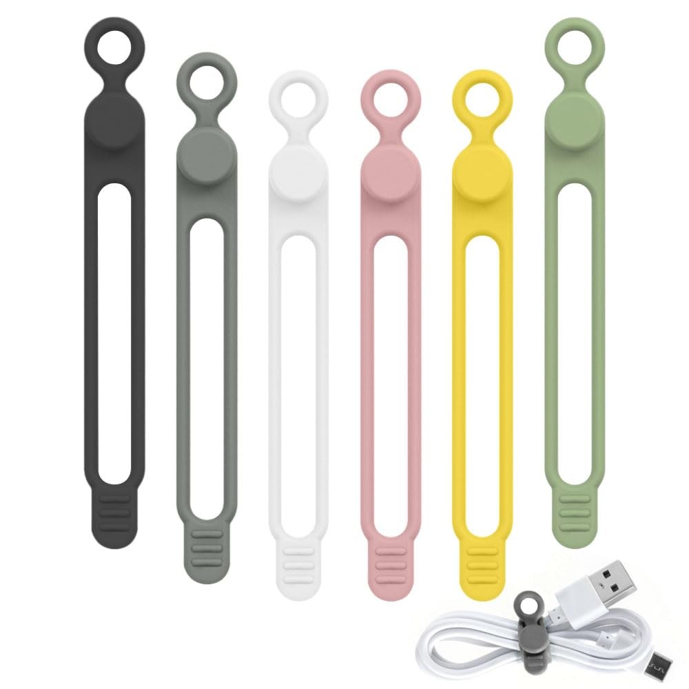 Data Cable Organizer 6pcs New Upgrade Silicone 106.6 x 12.3mm, Colorful-6pcs
