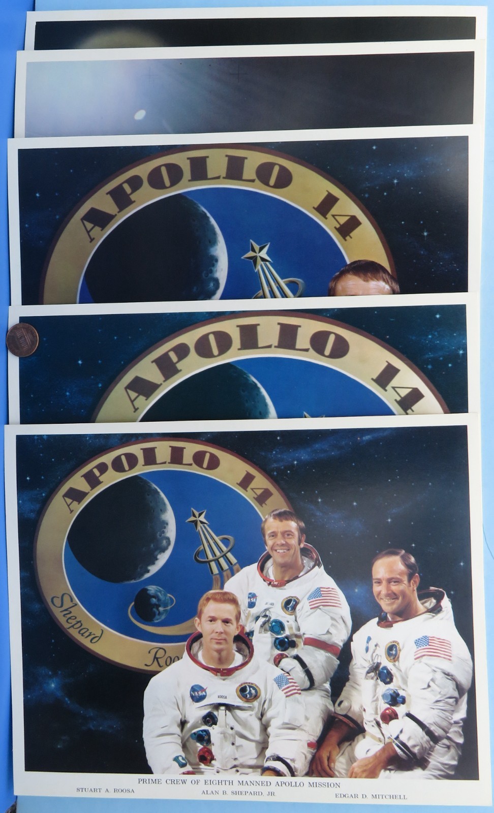 NASA Photo Litho Lot of 5 vtg APOLLO 14 Astronauts / Color  8.5" x 11" Color