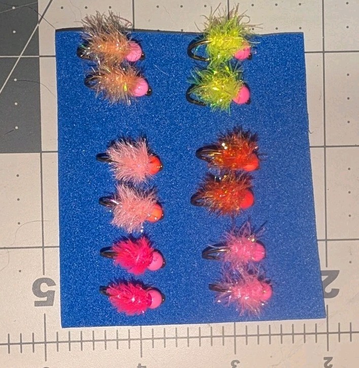 12 Each #6 Estaz  egg With Hot Bead Head Fly Steelhead Trout Salmon Assortment 1