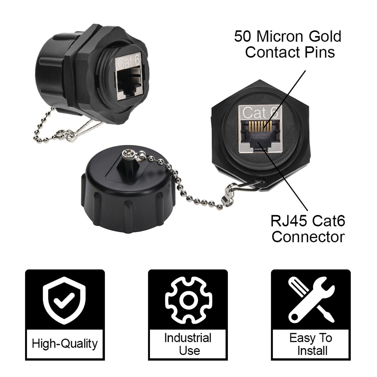 2 PACK - CAT6 RJ45 Outdoor Shielded Waterproof Panel Mount Coupler w/Dust Cap