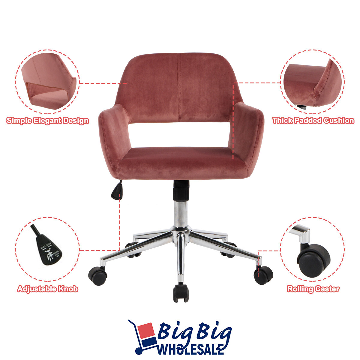 Ergonomic Velvet Office Chair Mid Back Executive Swivel Computer Home Desk Seat