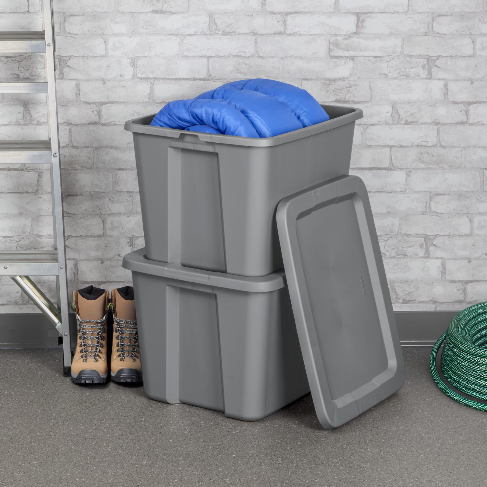 Sterilite 18 Gallon Plastic Storage Bin Container Tote Box with Lid Gray 4 Pack