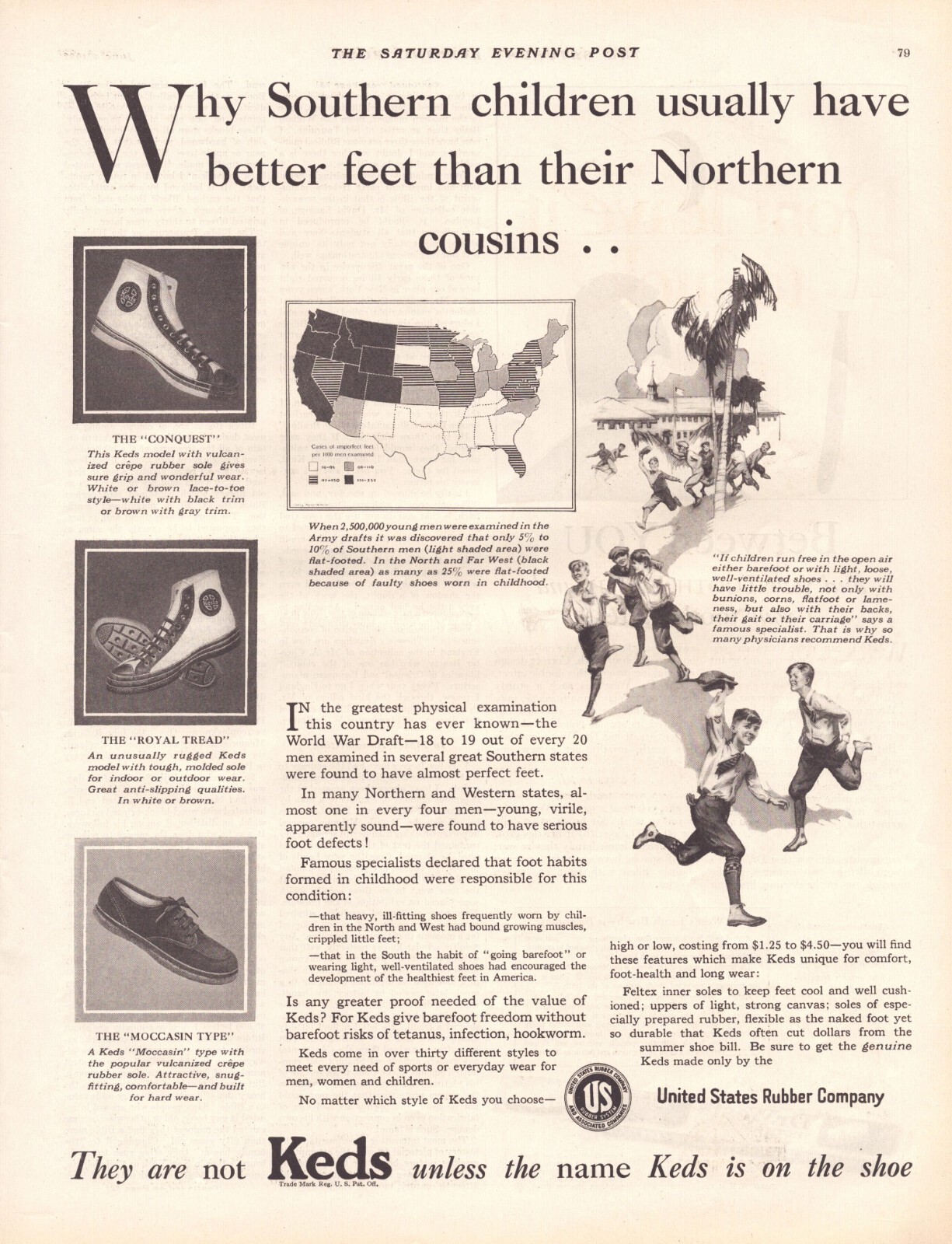 1927 Keds Shoes Conquest Royal Tread Moccasin Print Ad Sneakers Southern Kids