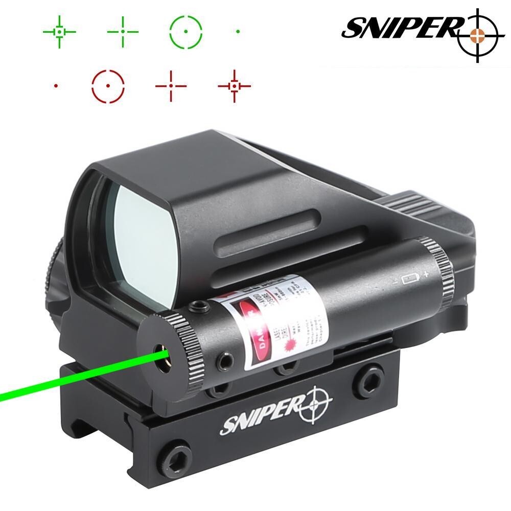 Sniper Green laser Holographic Red & Green Dot Laser Reflex Sight 4 Reticles