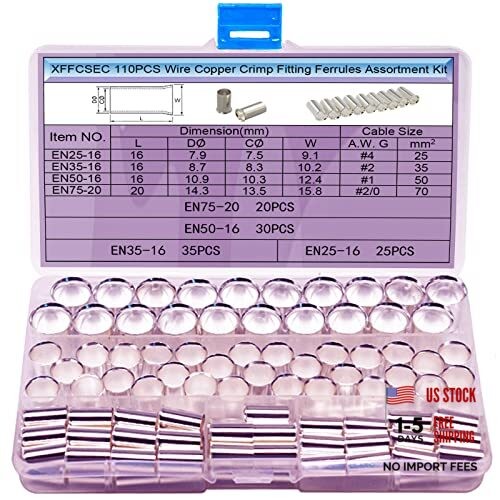 110PCS Wire Ferrule Kit-(4Types Gauge: AWG 4,2,1,0) Crimp Fitting: AWG 4/2/1/0
