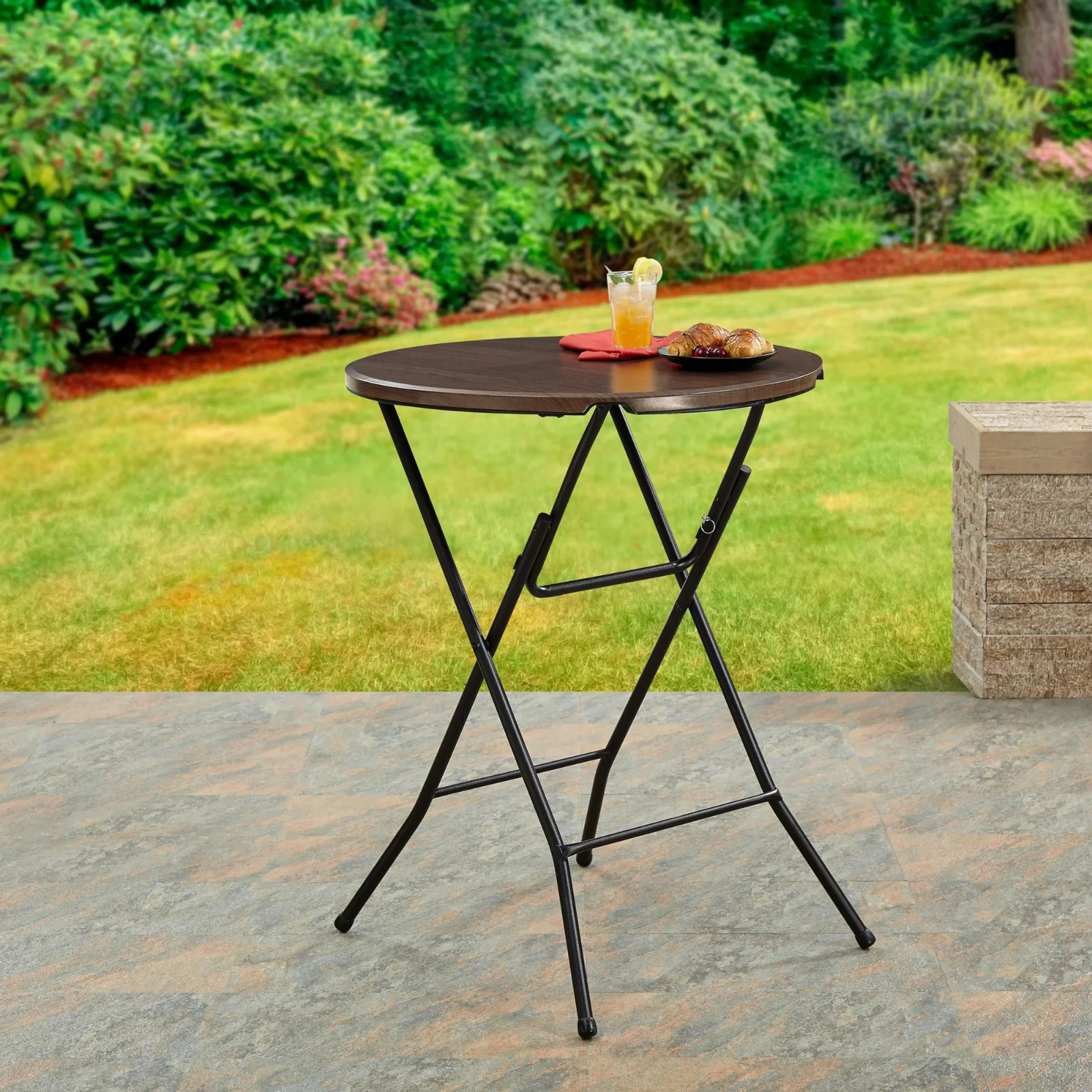 Mainstays 31"" Round High-Top Folding Table, Walnut