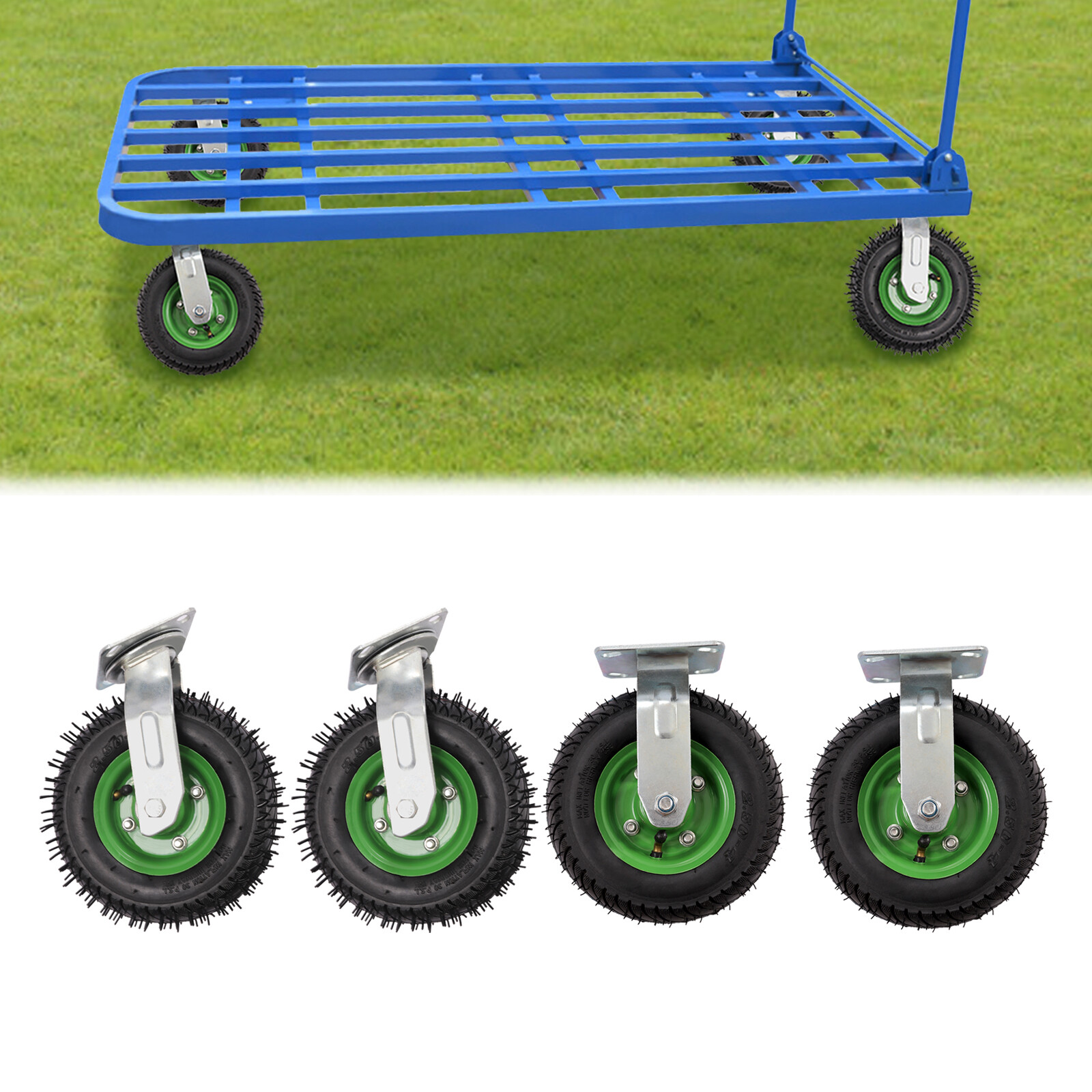 4Pc 8 inch Pneumatic Air Tire Wheels 2 Rigid + 2 Swivel HD Farm Cart Caster