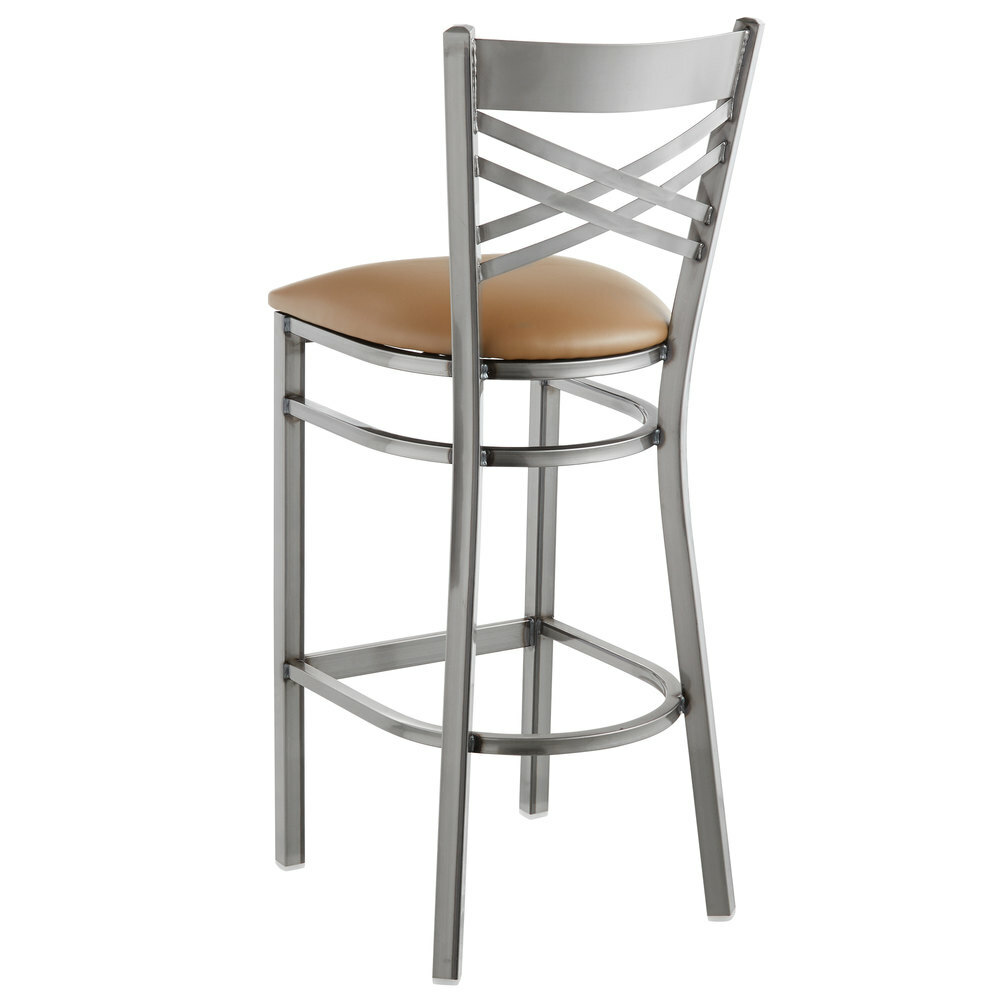 10 PACK Cross Back Clear Coat Metal Restaurant Barstool With Brown Vinyl Seat