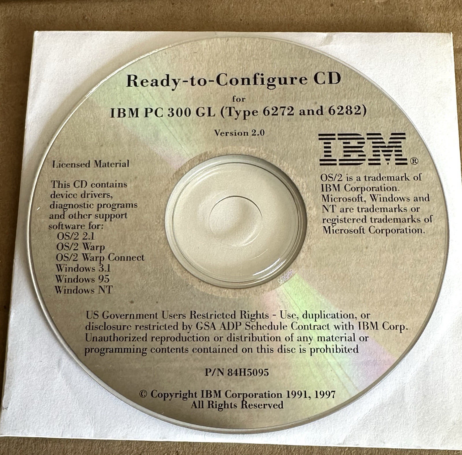 IBM Ready to Configure CD Install & Utilities PC 300GL 300PL Version 2.0 2.1