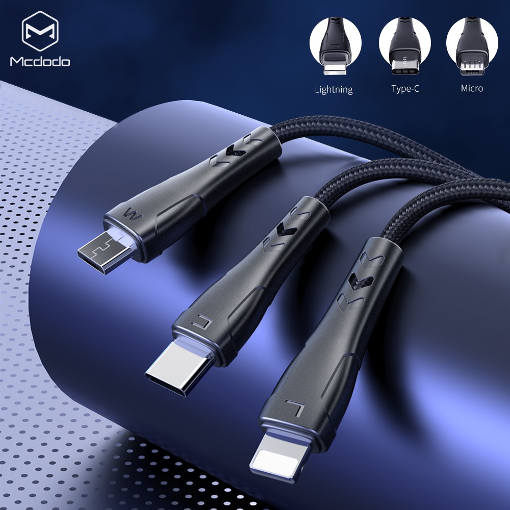 Mcdodo 3 In 1 Nylon Cable iPhone/Micro Usb/Type C Sync Charge For All Devices