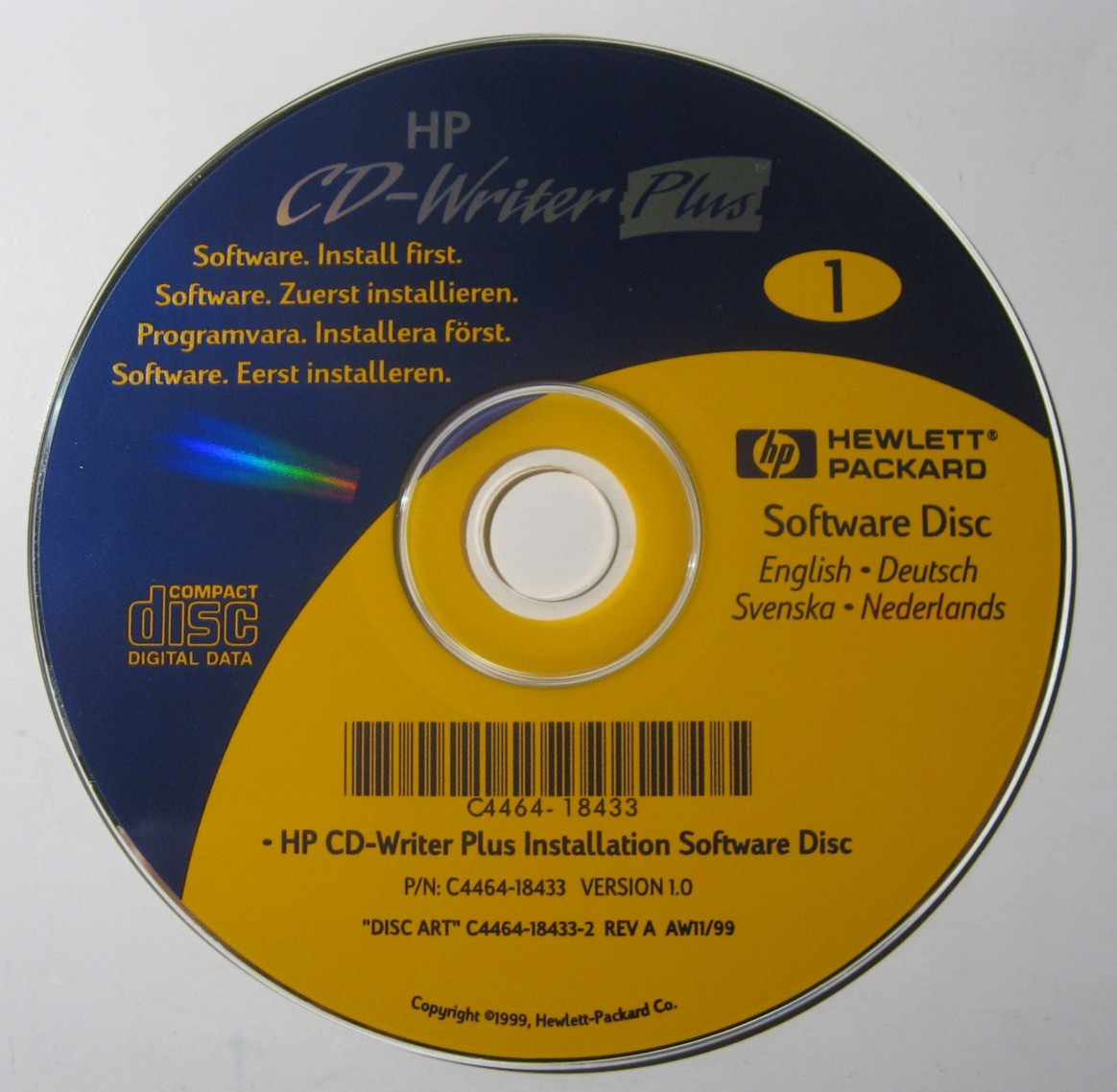 HP CD Writer Plus 1, Installation Software, 1999