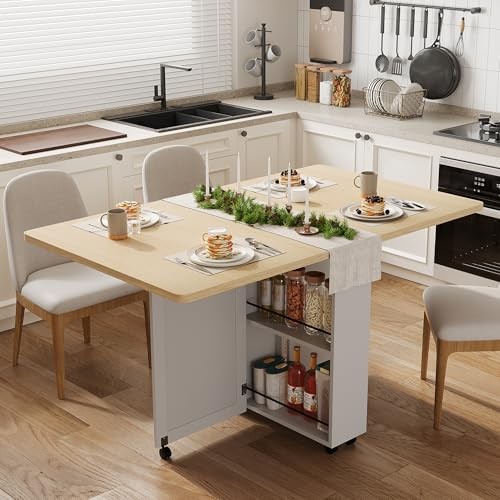 Folding Dining Table with Storage, Folding Kitchen Table with 6 Burlywood
