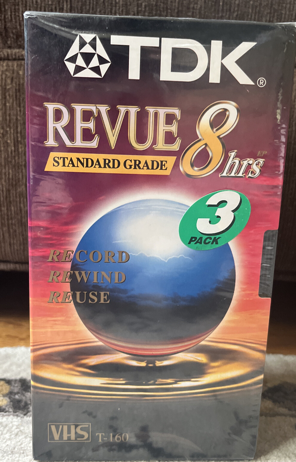 TDK Blank VHS video movie tape vtg New Sealed cassette 3 pack 8 Hour T-120 Revue