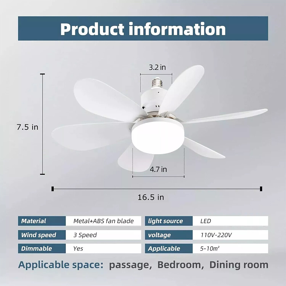 2Pack Socket Ceiling Fans with Light & Remote Socket Fan light with Dimmable Led