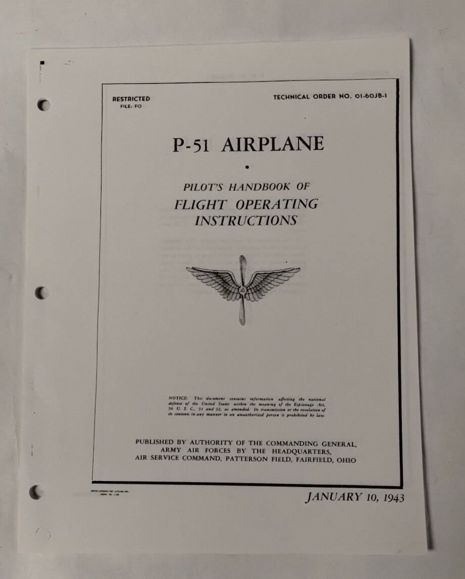 North American P-51 Airplane Pilots Handbook of Flight Operating Instructions