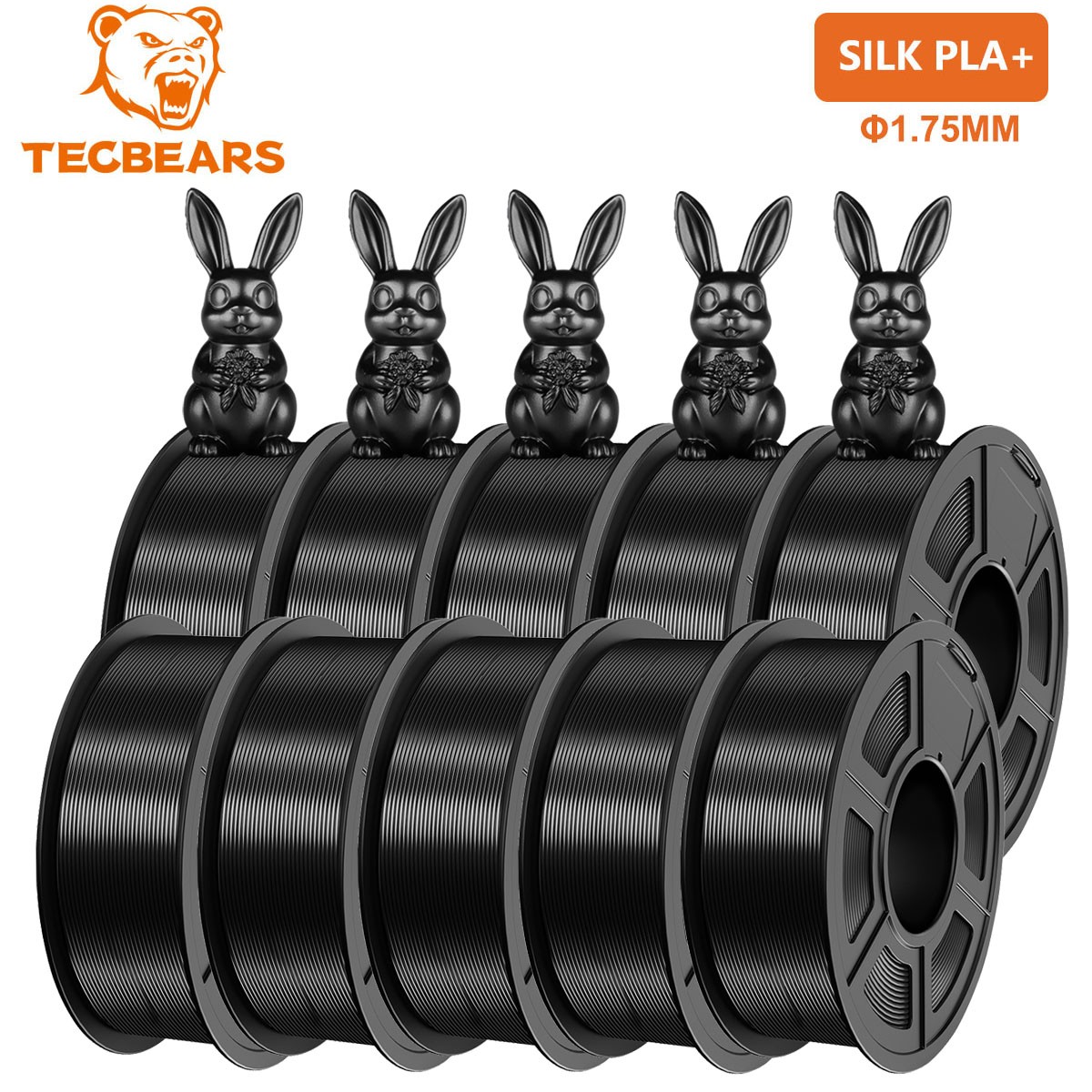 TECBEARS 10KG Silk Filament 1.75 Shiny Silk PLA+ 3D Printer Filament with Smooth