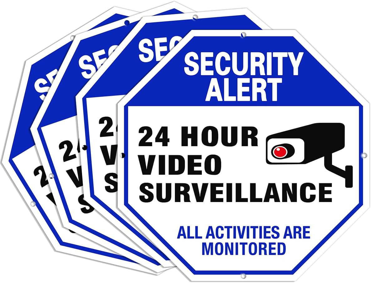 Video Surveillance Sign, 4-Pack 10"X10" Security Camera Sign, Reflective and Wat