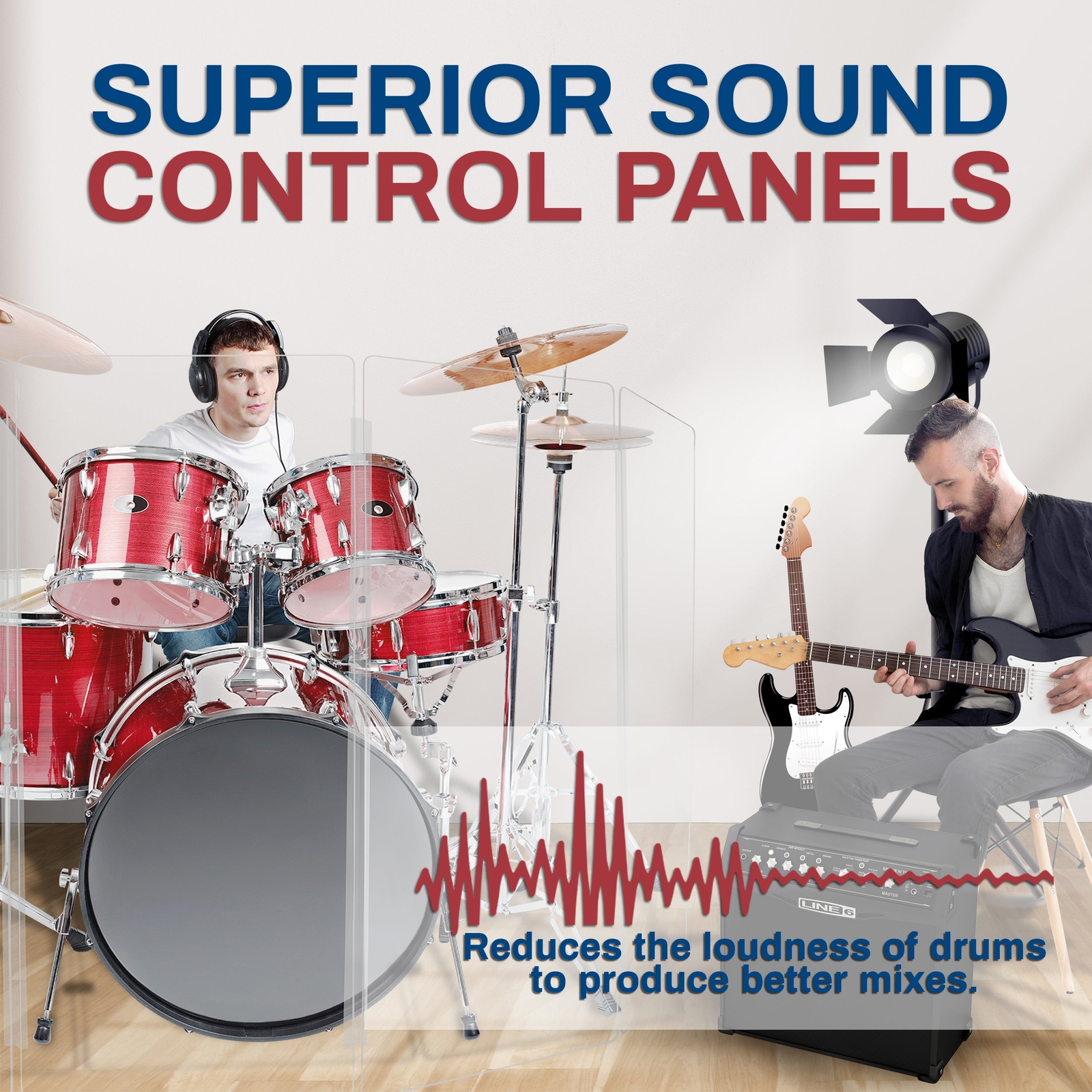 PENNZONI Drum Shield 4ft Acrylic Panels w/ Deflectors & Living Hinges