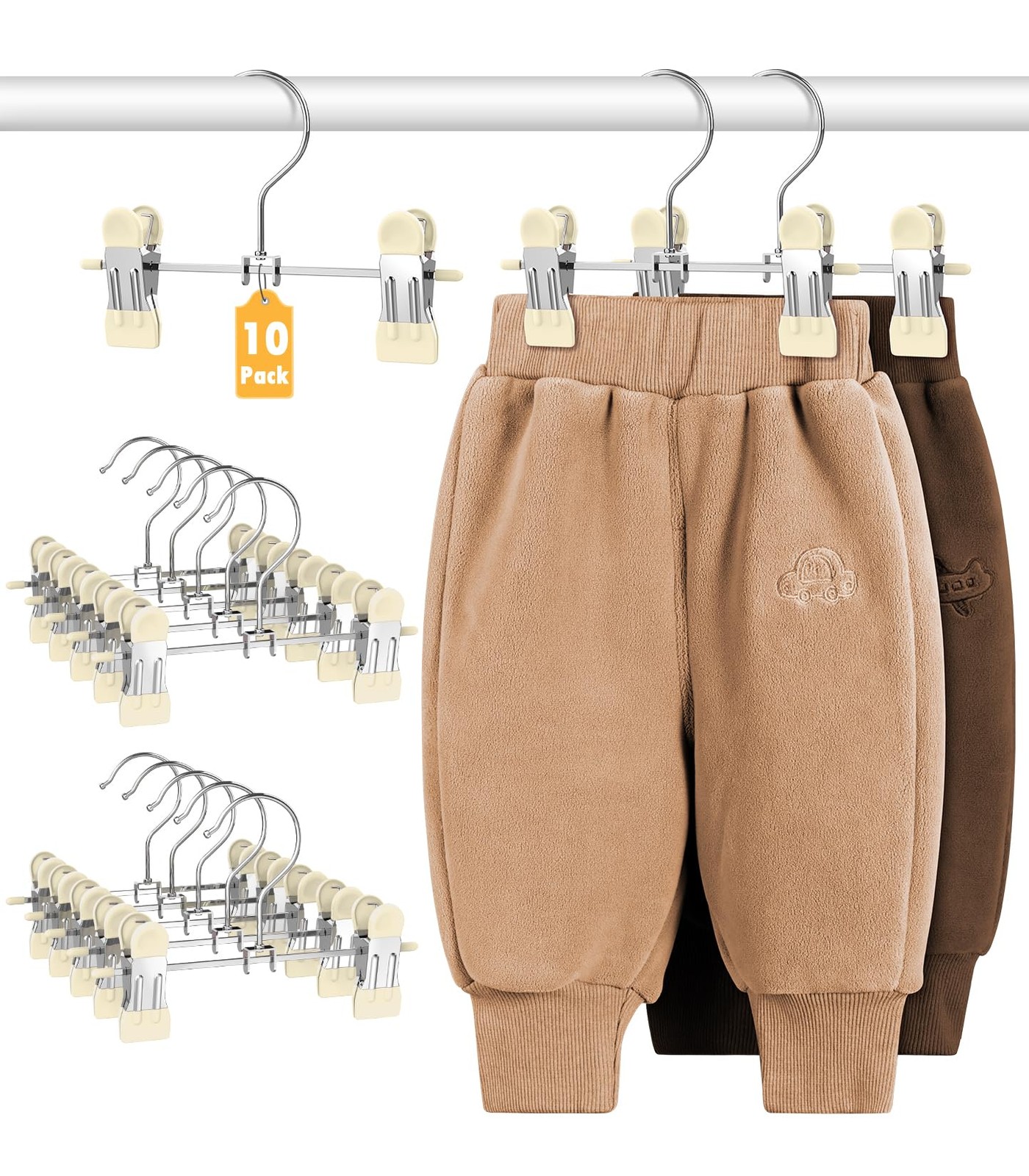 10 Pack Baby Pants Hangers with Clips, Toddler Non-Slip Space Saving Hangers ...
